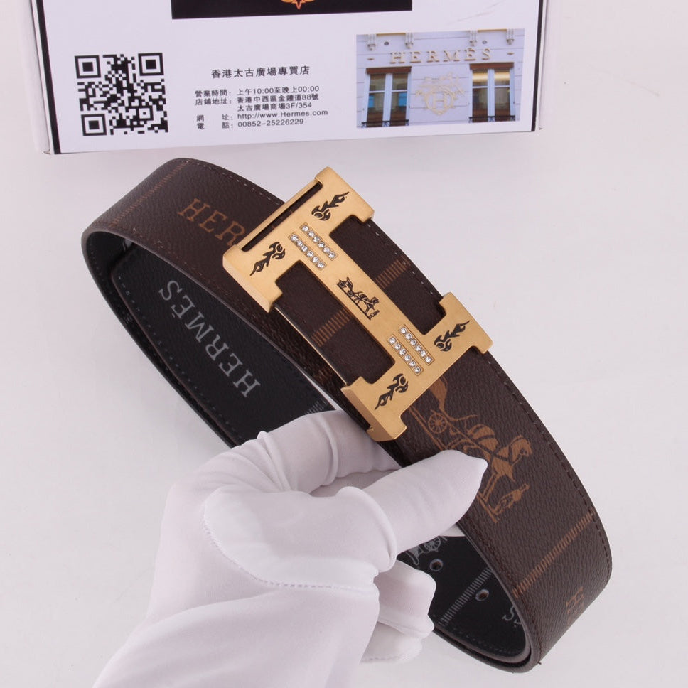 HM Constance Belt 38mm Brown Black Cowhide Gold Buckle 620189