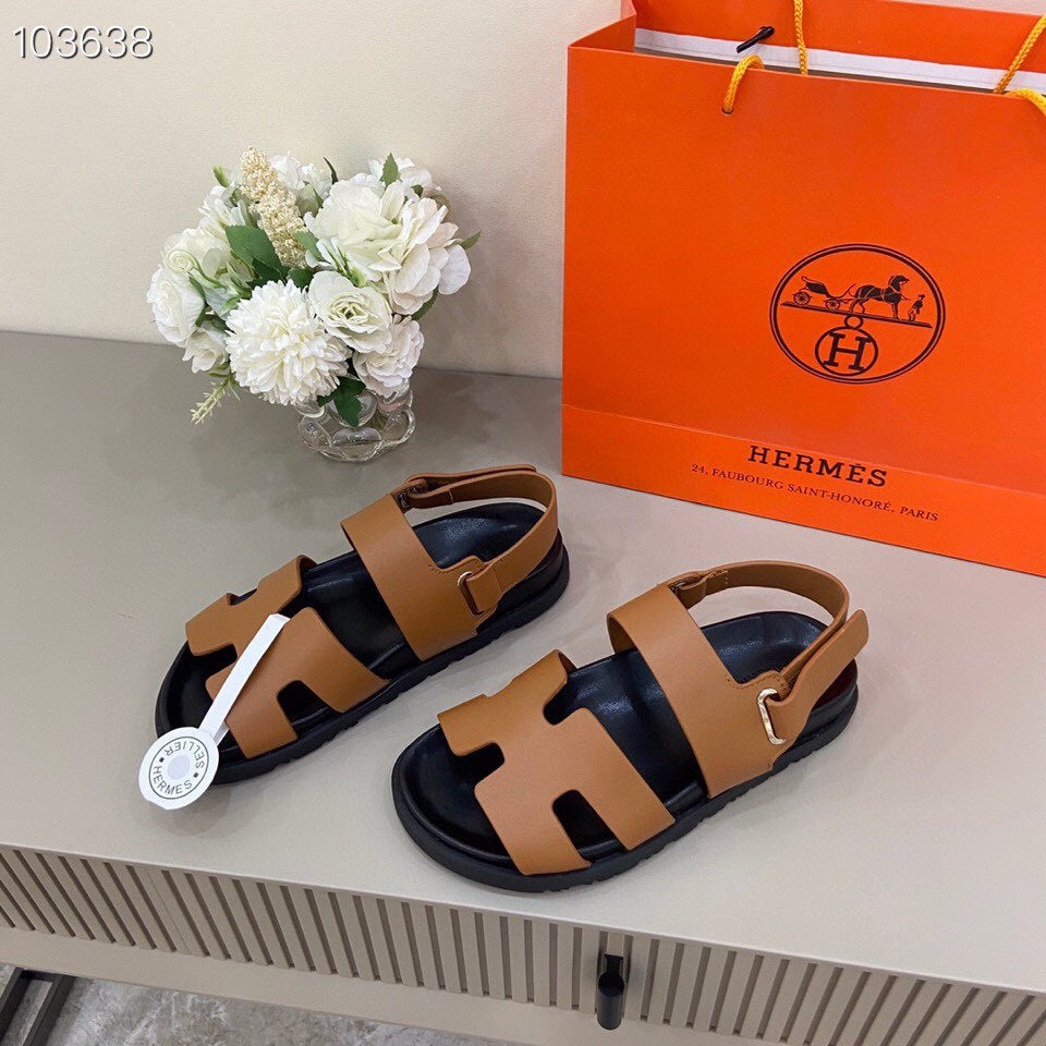 HM GENIUS SANDAL COPPER AND BLACK CALFSKIN