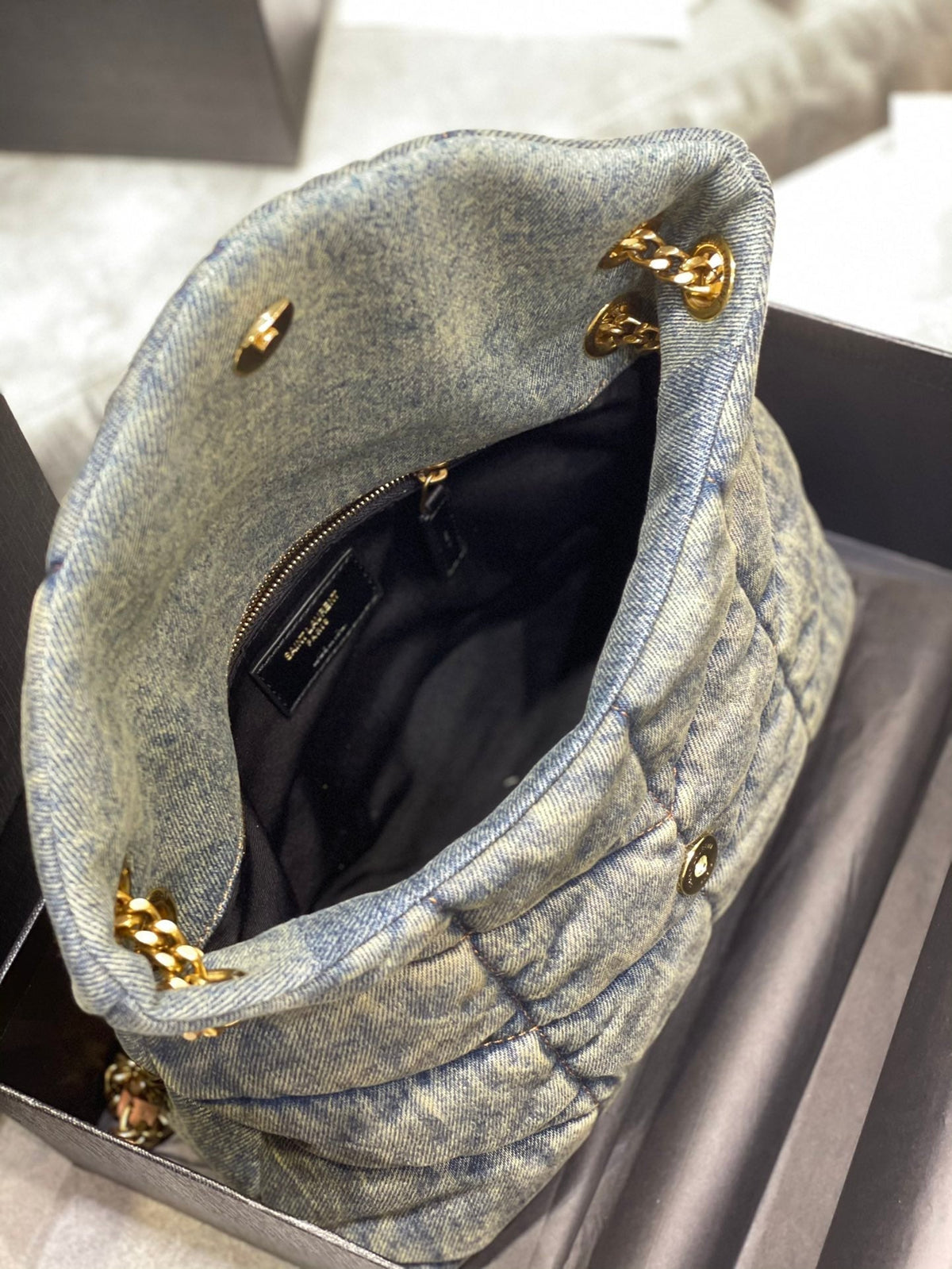 LOULOU PUFFER SMALL 29CM RODEO BLUE SUEDE DENIM