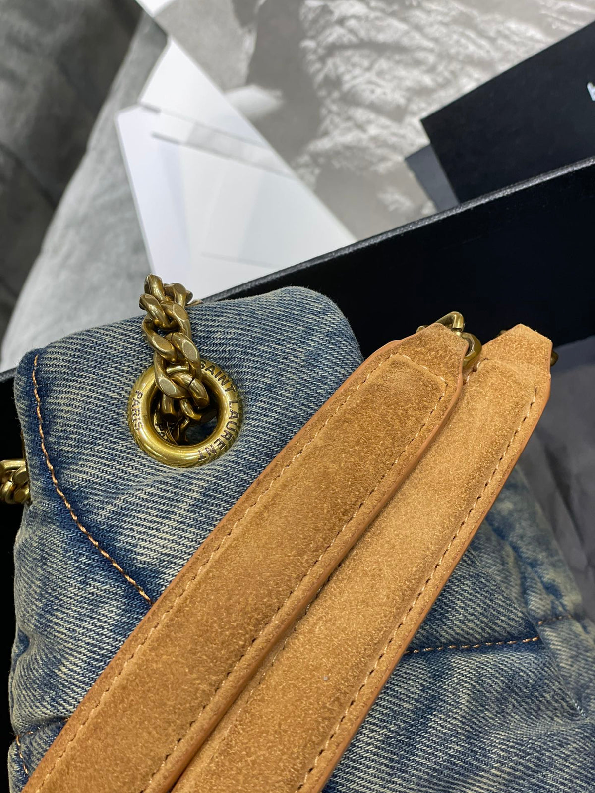 LOULOU PUFFER SMALL 29CM RODEO BLUE SUEDE DENIM