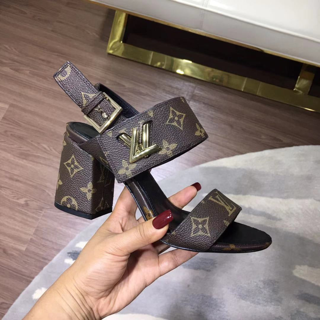 LV Horizon Ankle Strap Sandals 75mm Dark Brown Calfskin