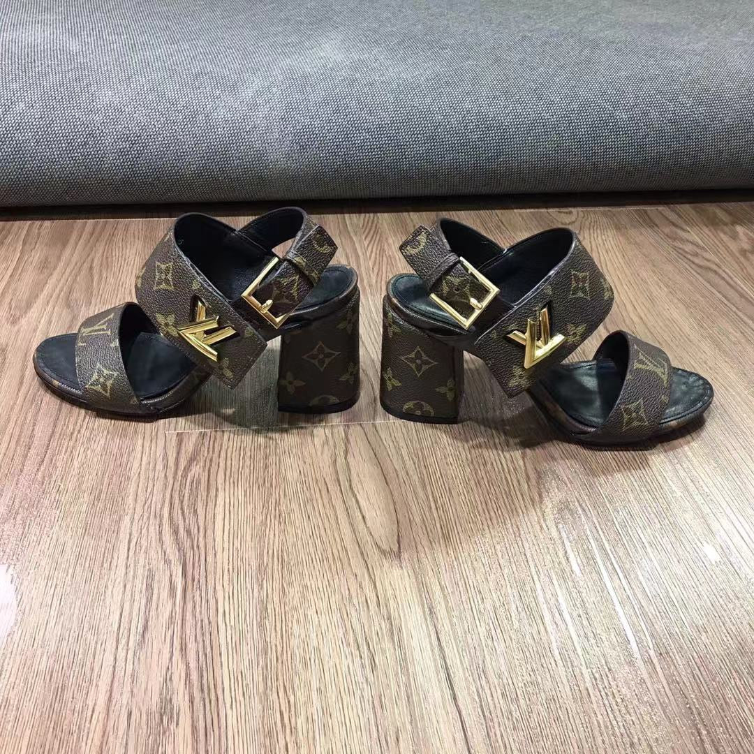 LV Horizon Ankle Strap Sandals 75mm Dark Brown Calfskin
