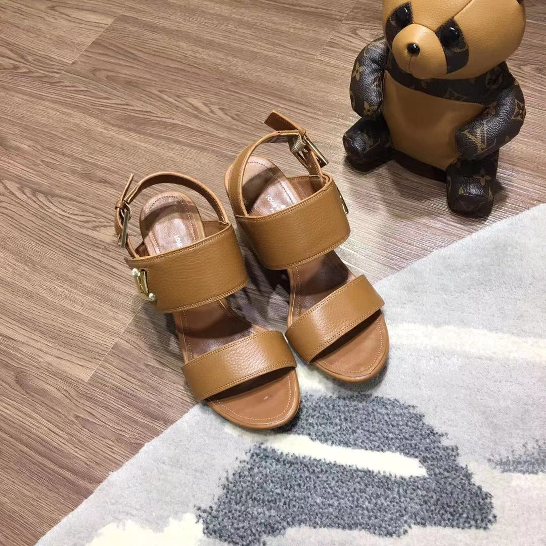 LV Horizon Ankle Strap Sandals 75mm Brown Yellow Calfskin