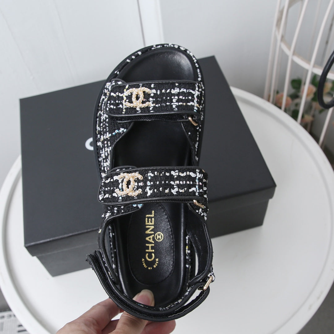 CC 25S Dad Sandal White Black Tweed Calfskin