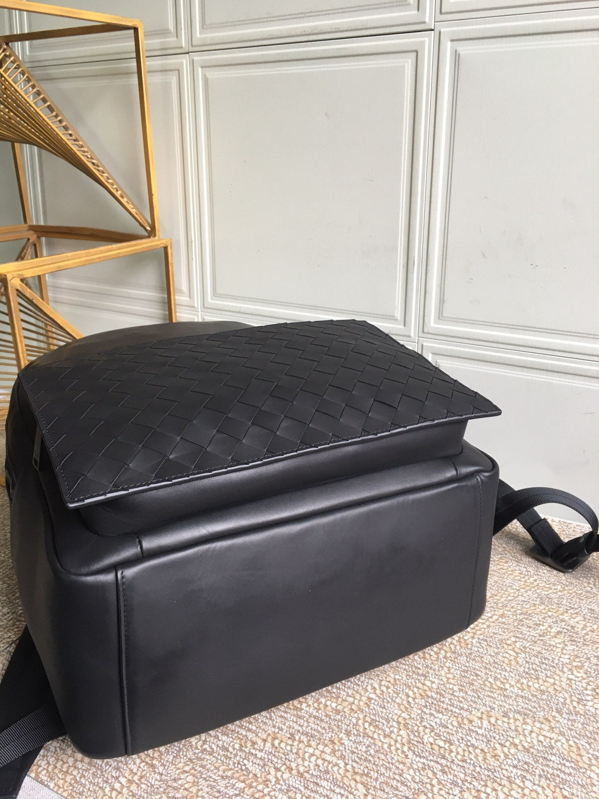 BV Plaid Backpack 45cm Black Cowhide 422279