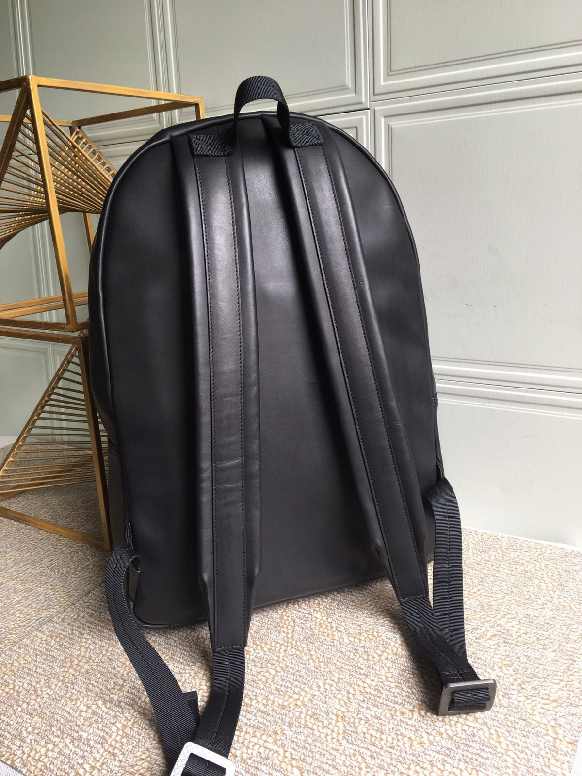 BV Plaid Backpack 45cm Black Cowhide 422279
