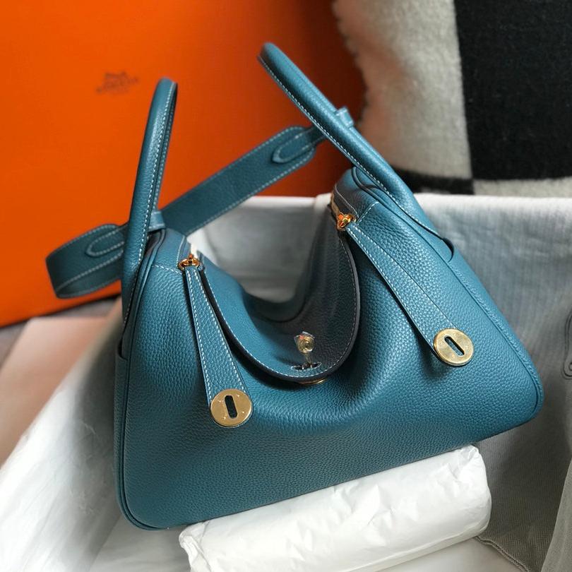 HM LINDY 30 BAG SAPPHIRE TAURILLON CLEMENCE LEATHER