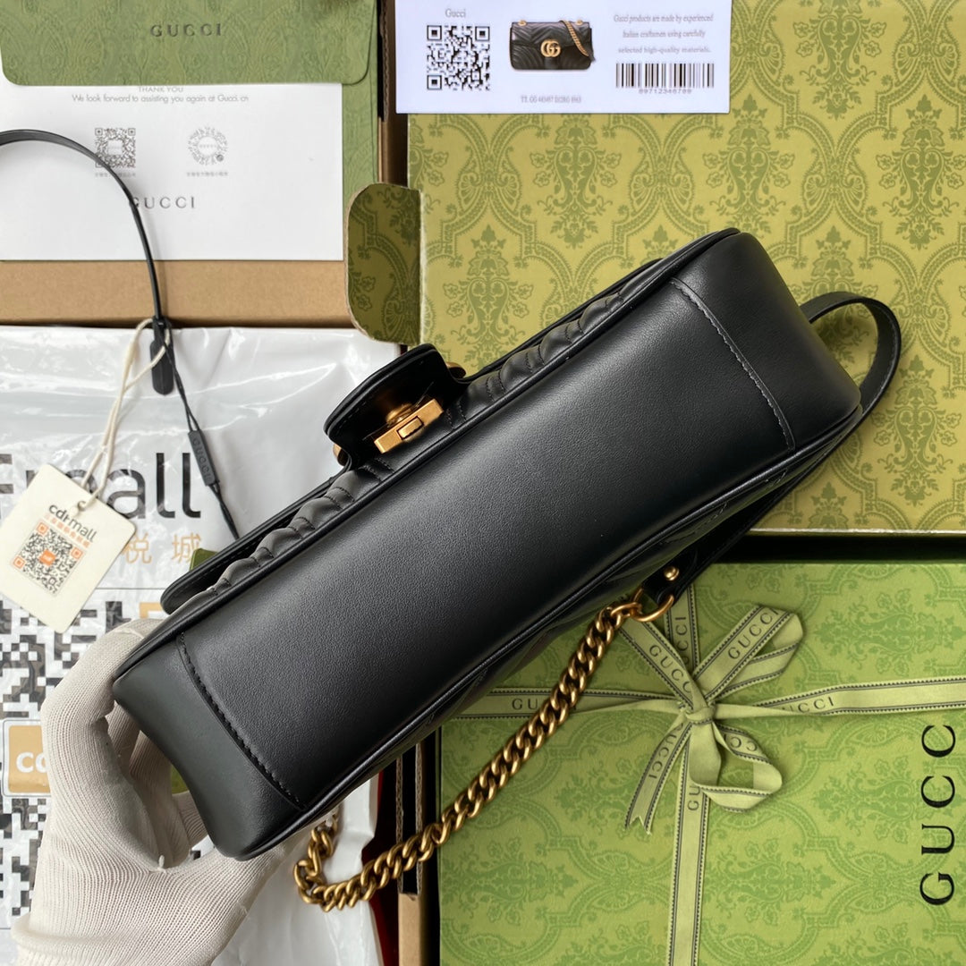 gg marmont 26cm black calfskin gold hardware