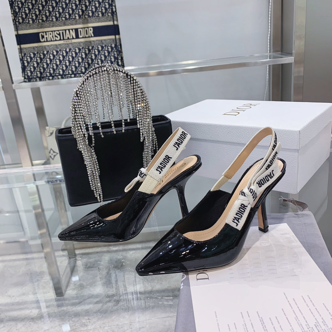 cd slingback pumps 95 black patent calfskin