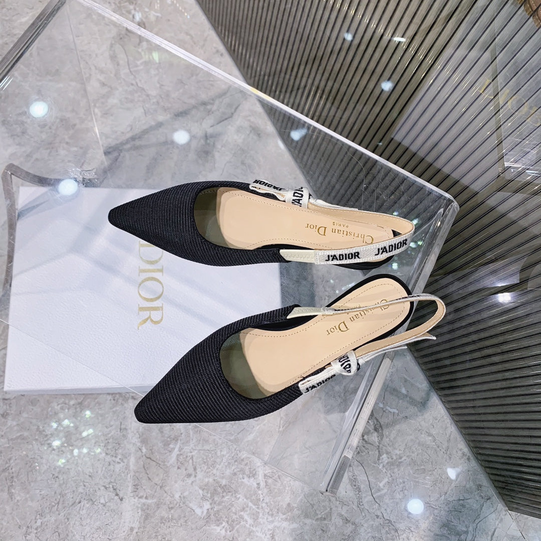 cd slingback flat black embroidery cotton ribbon