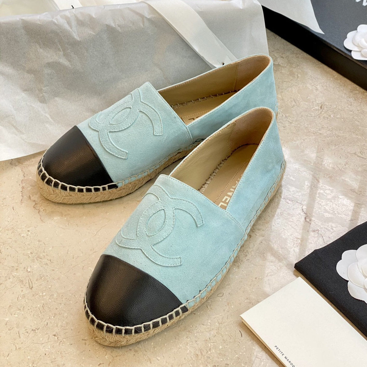 espadrilles cloud blue suede black lambskin