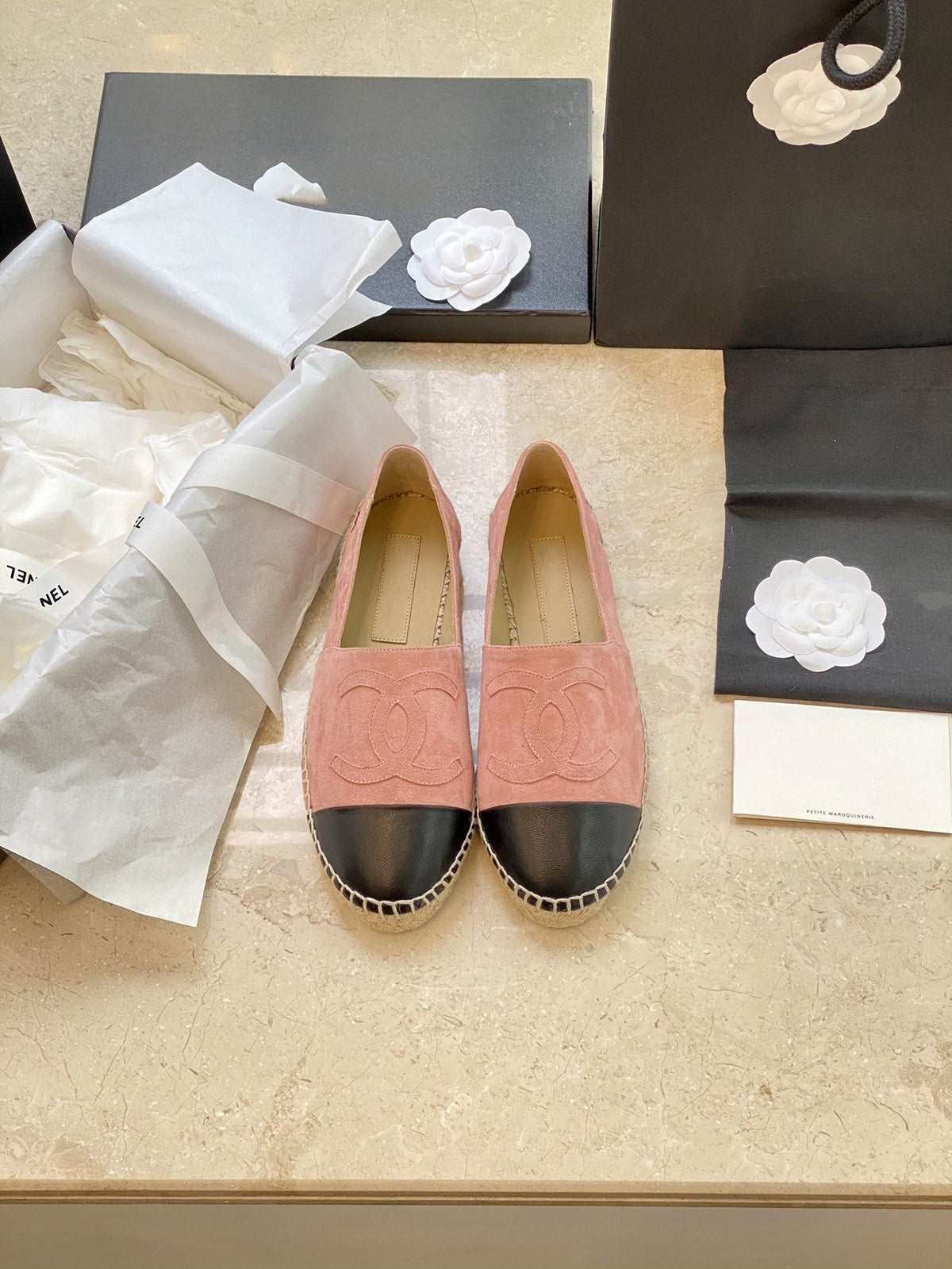 espadrilles pink suede black lambskin
