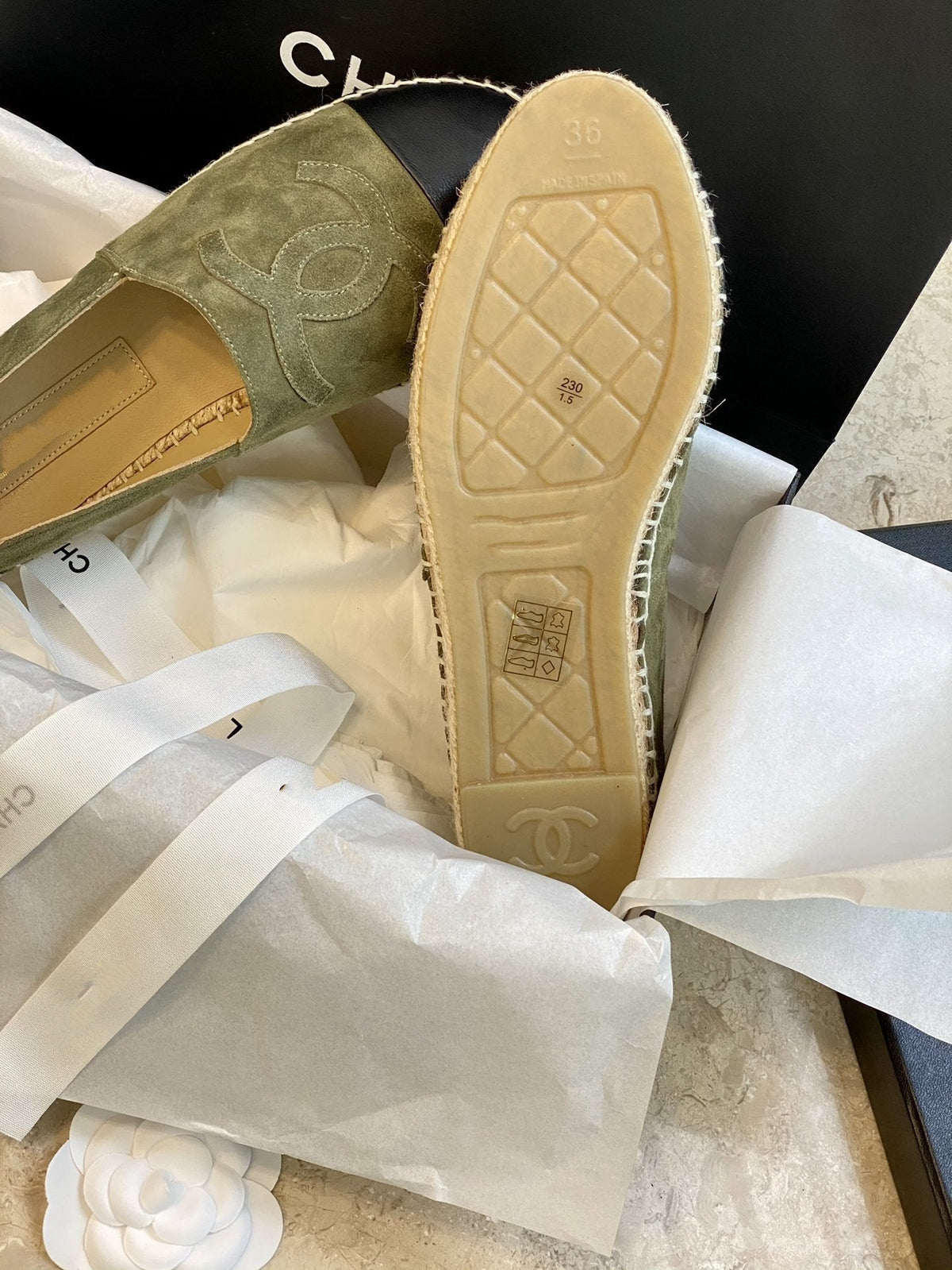 espadrilles khaki suede black lambskin