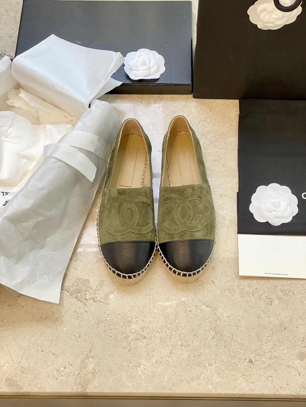 espadrilles khaki suede black lambskin