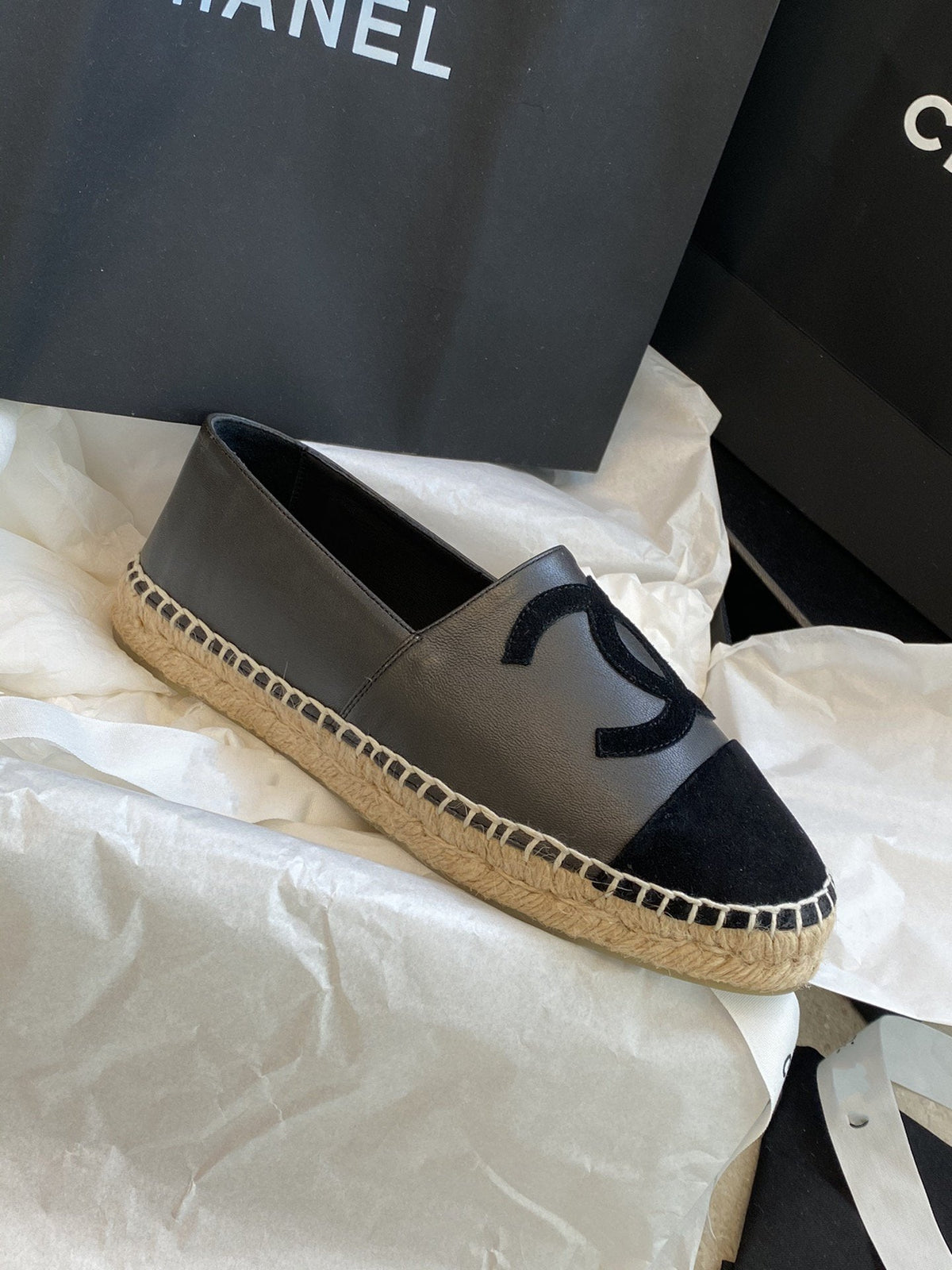 espadrilles dark grey lambskin black velvet