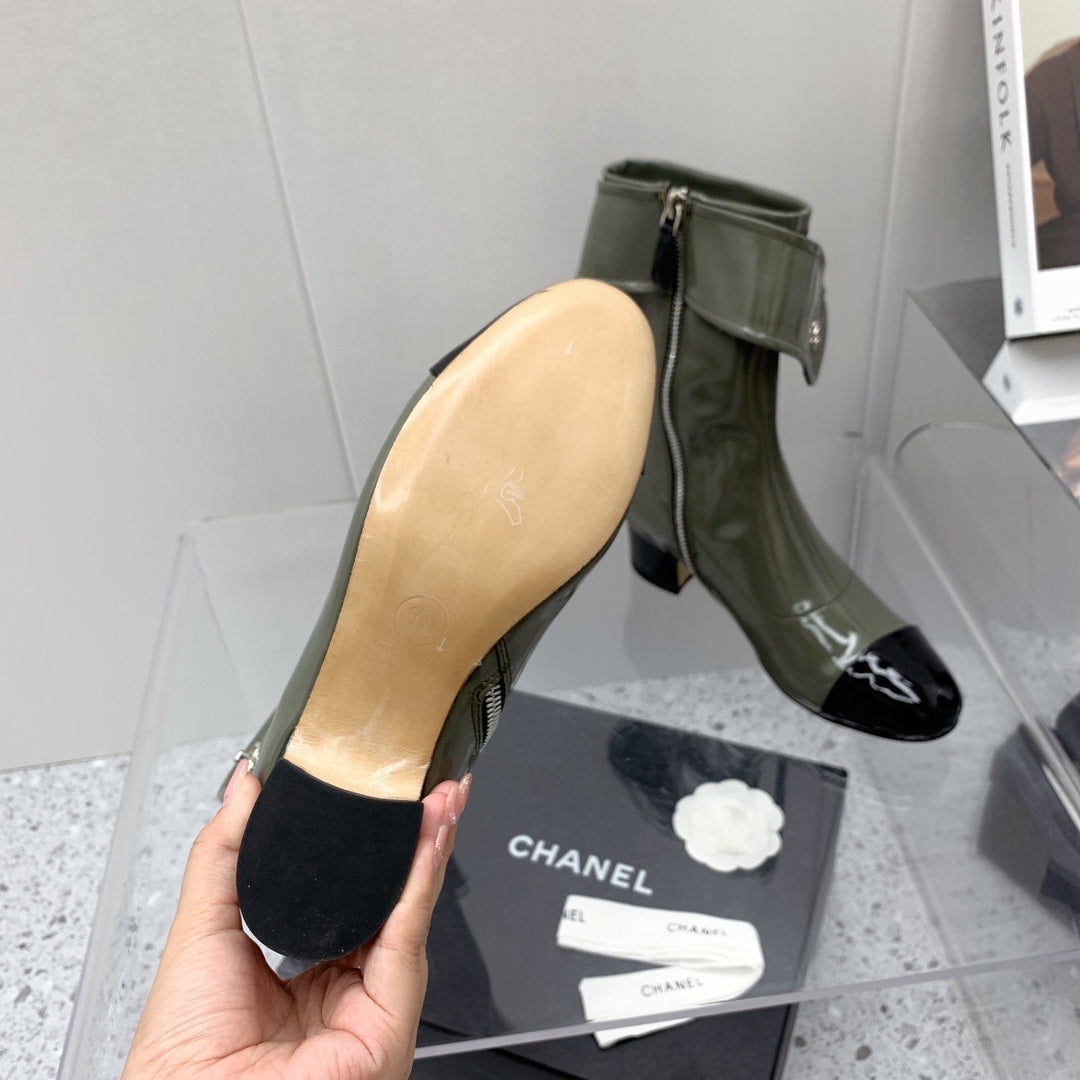 Chanel 2026 Cap Toe Ankle Boots Patent Leather 162178