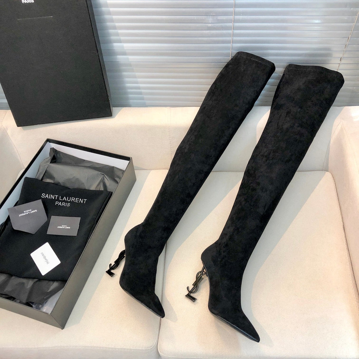 OPYUM THIGH HIGH BOOTS IN BLACK VELVET