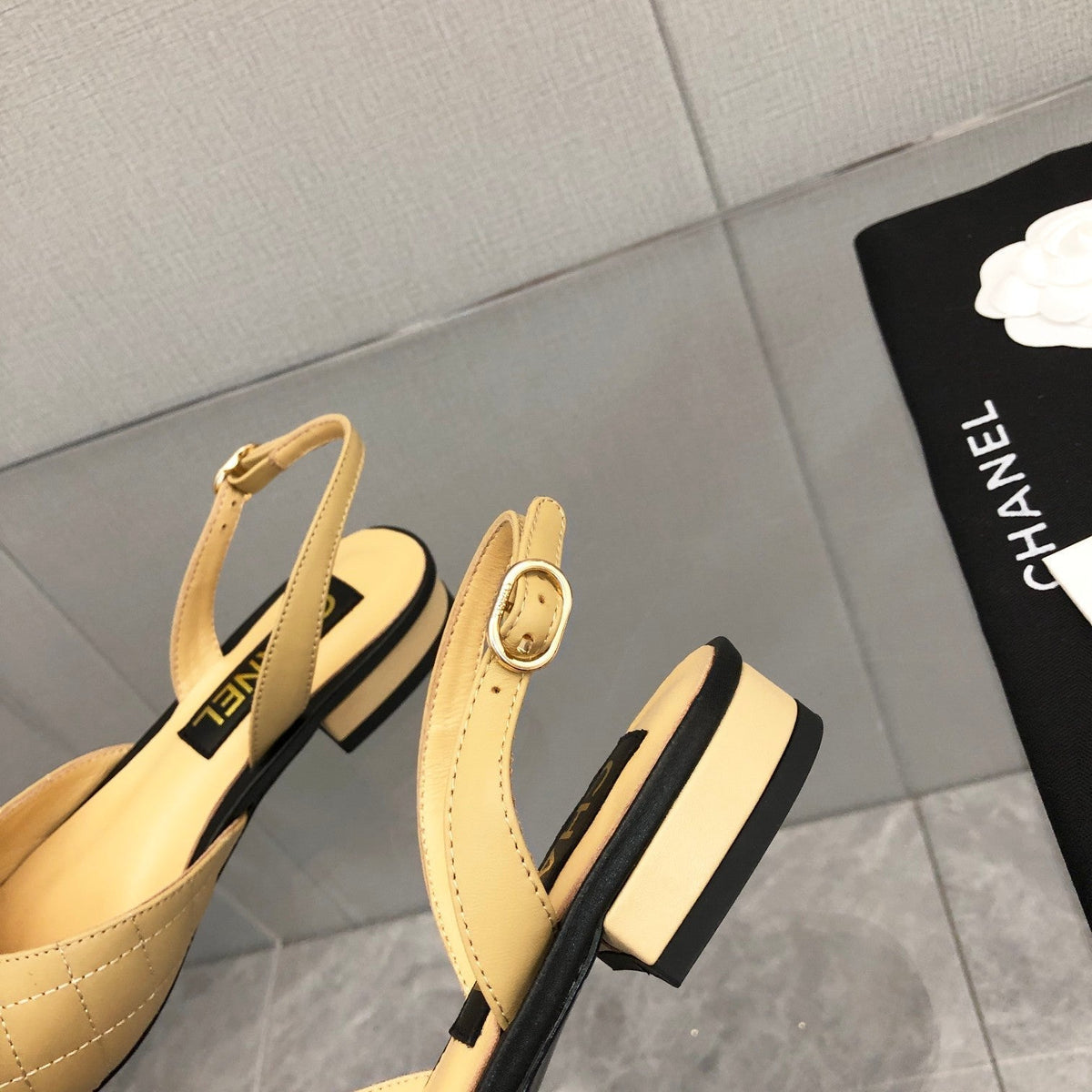 CC 25C 2CM Slingback Flats Buff Yellow Leather 213239