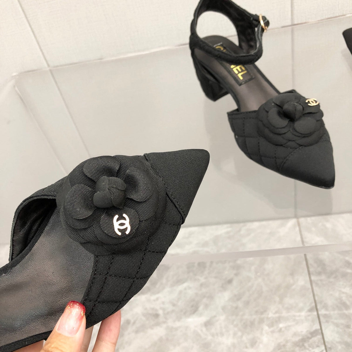 CC 25C 5CM Slingback Flats Black  Fabric 213241