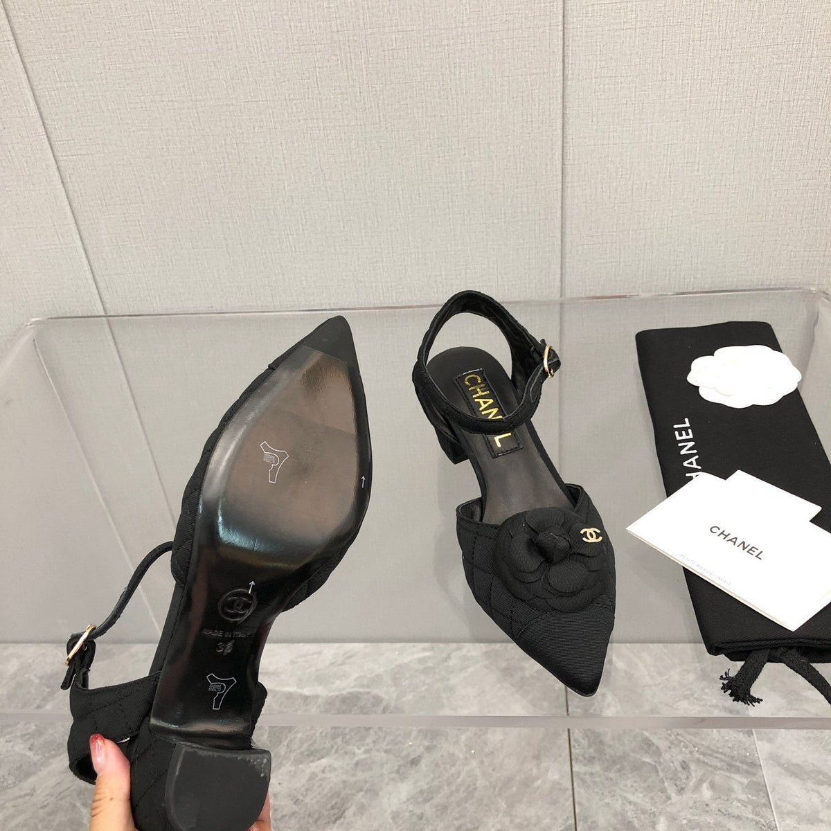 CC 25C 5CM Slingback Flats Black  Fabric 213241