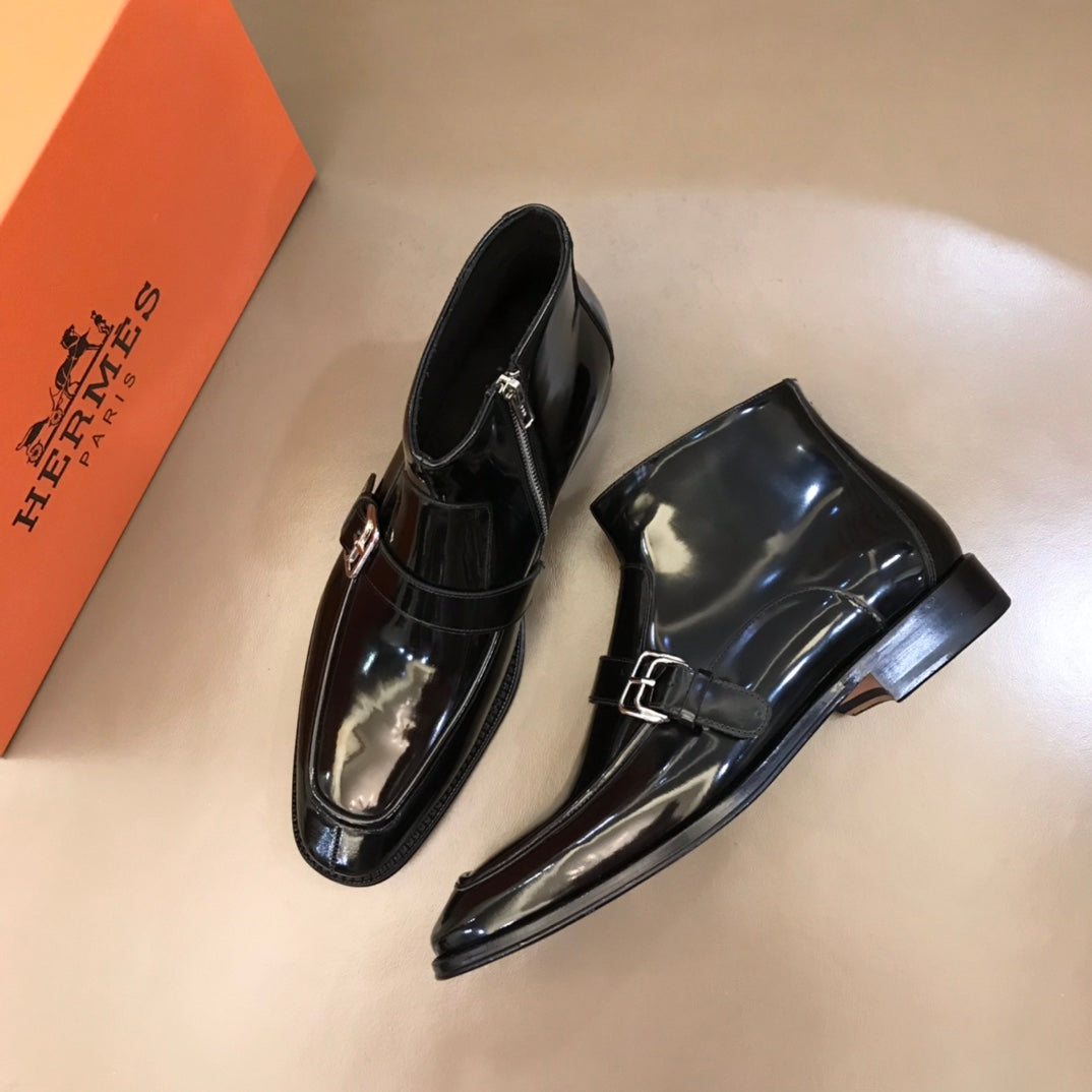 HM Men's Monk Boot Black Patent Leather 527898