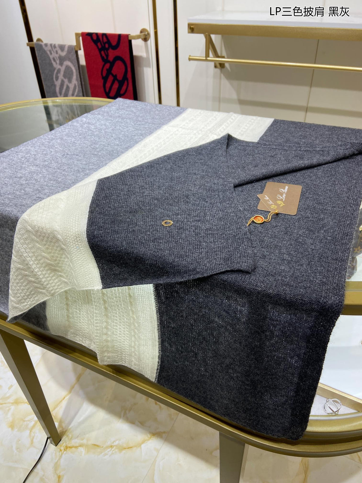 LP Scarf 190 CM In Grey White Mix Black Cashmere  649676