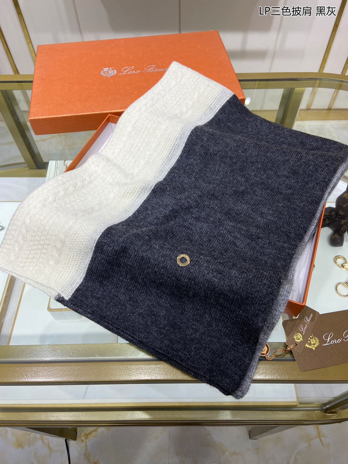 LP Scarf 190 CM In Grey White Mix Black Cashmere  649676