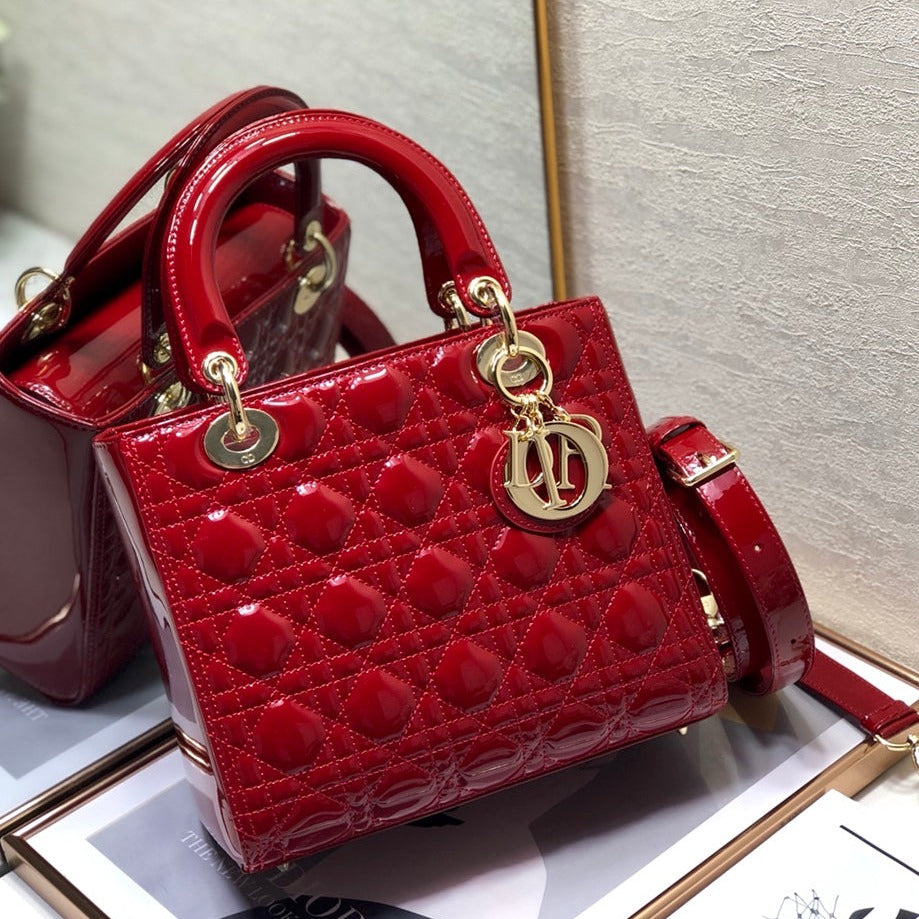 medium lady 24 dark red patent calfskin