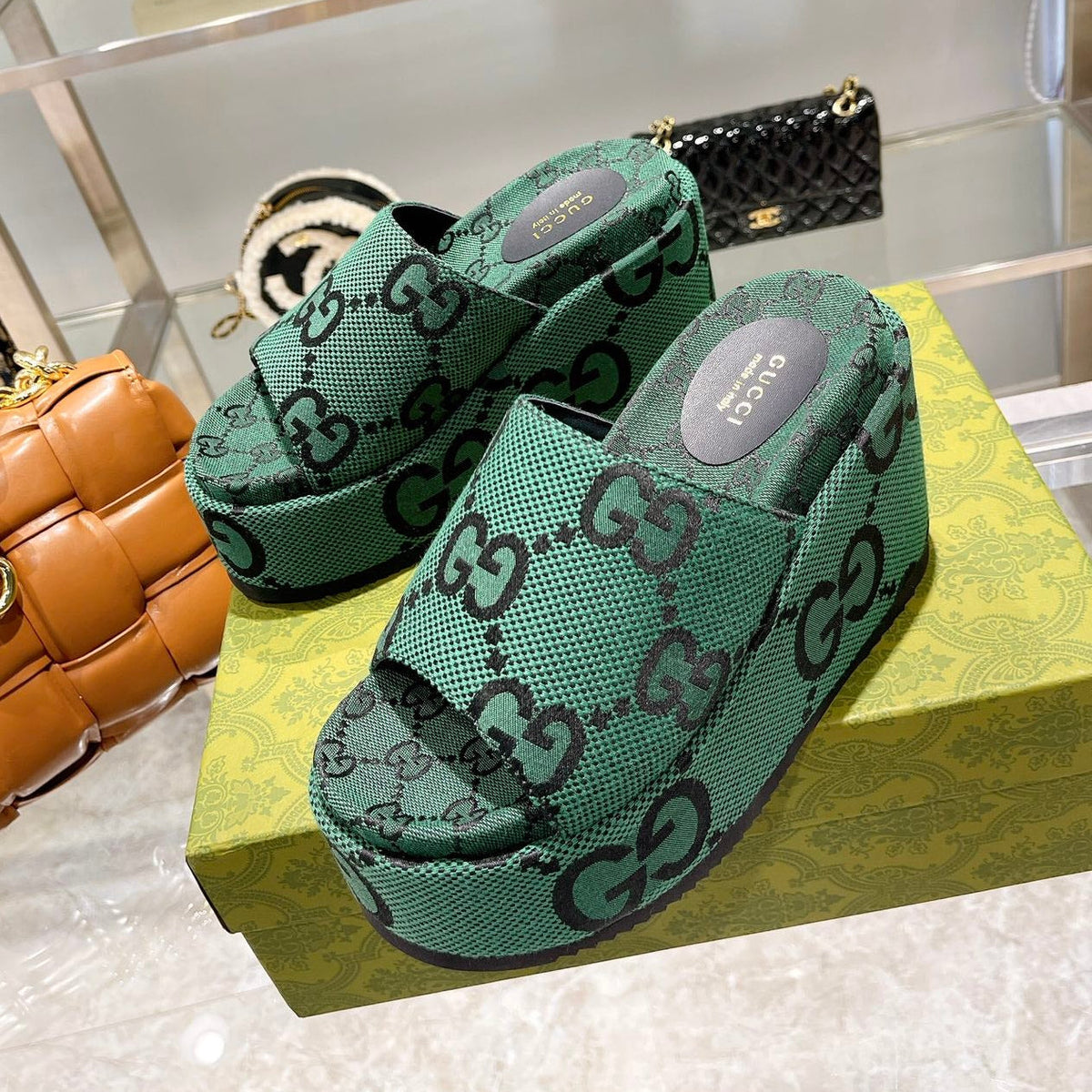Gucci 2026 Angelina Platform Slide Sandals 120mm Canvas 788217