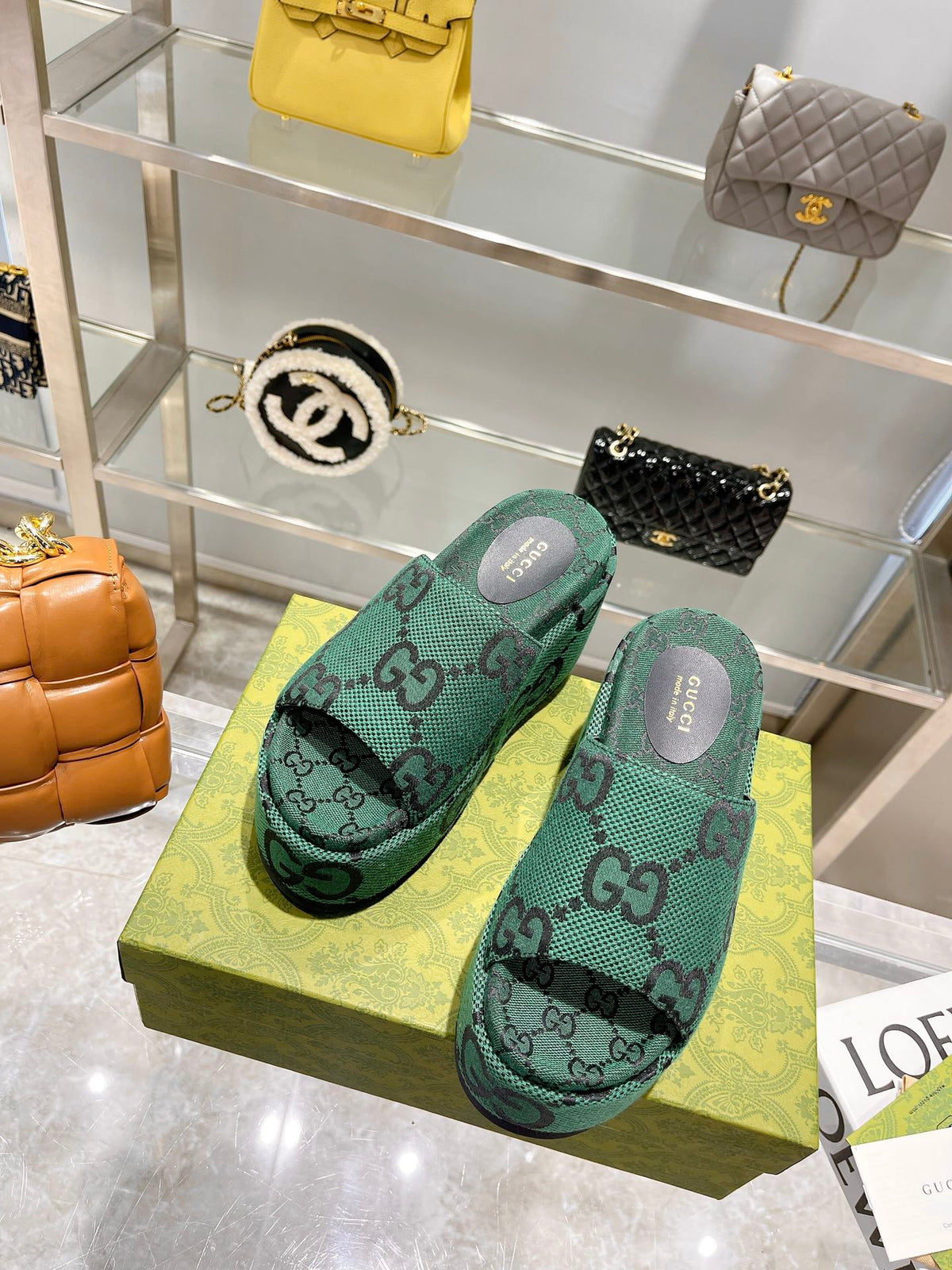 Gucci 2026 Angelina Platform Slide Sandals 120mm Canvas 788217