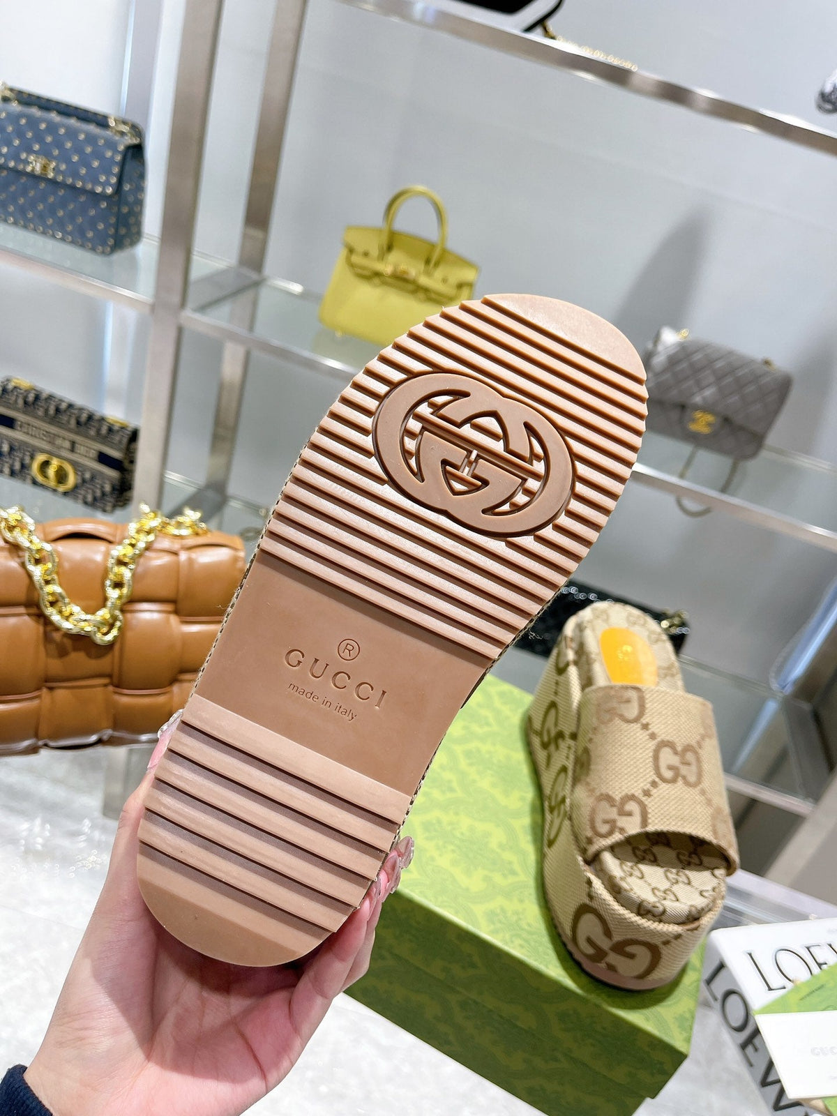 Gucci 2026 Angelina Platform Slide Sandals 120mm Canvas 788217