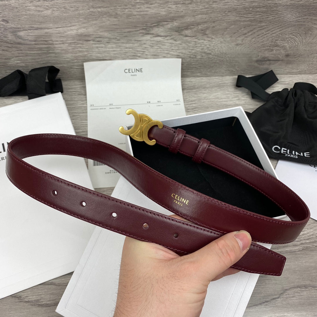 CL MEDIUM 25 MM TRIOMPHE BELT IN WINE RED LEATHER GOLD HARDWARE