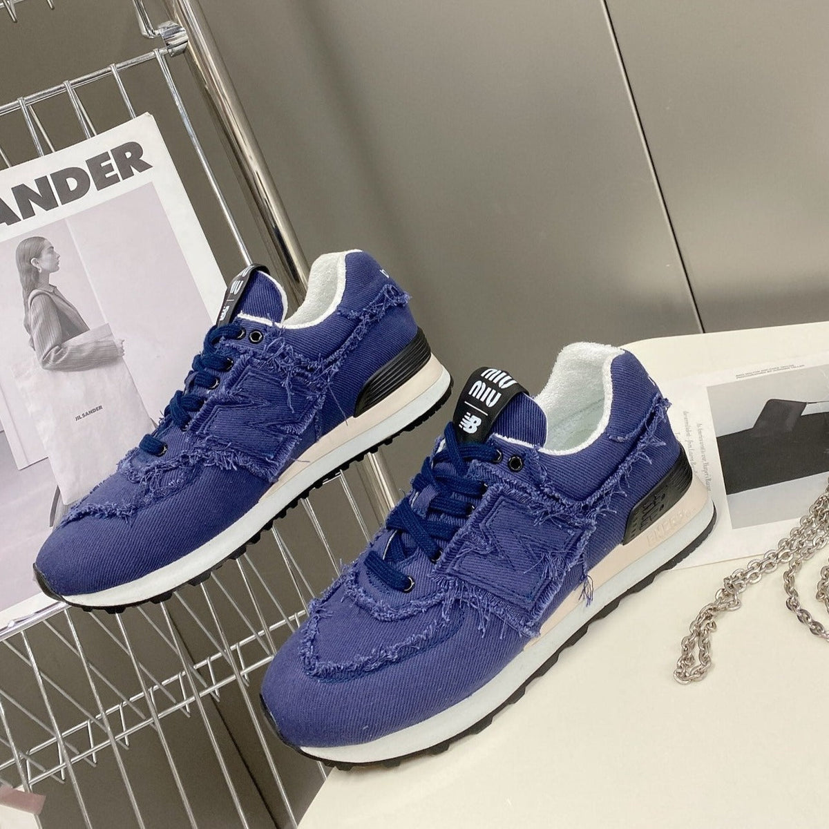 miu sneaker balance 574 blue denim