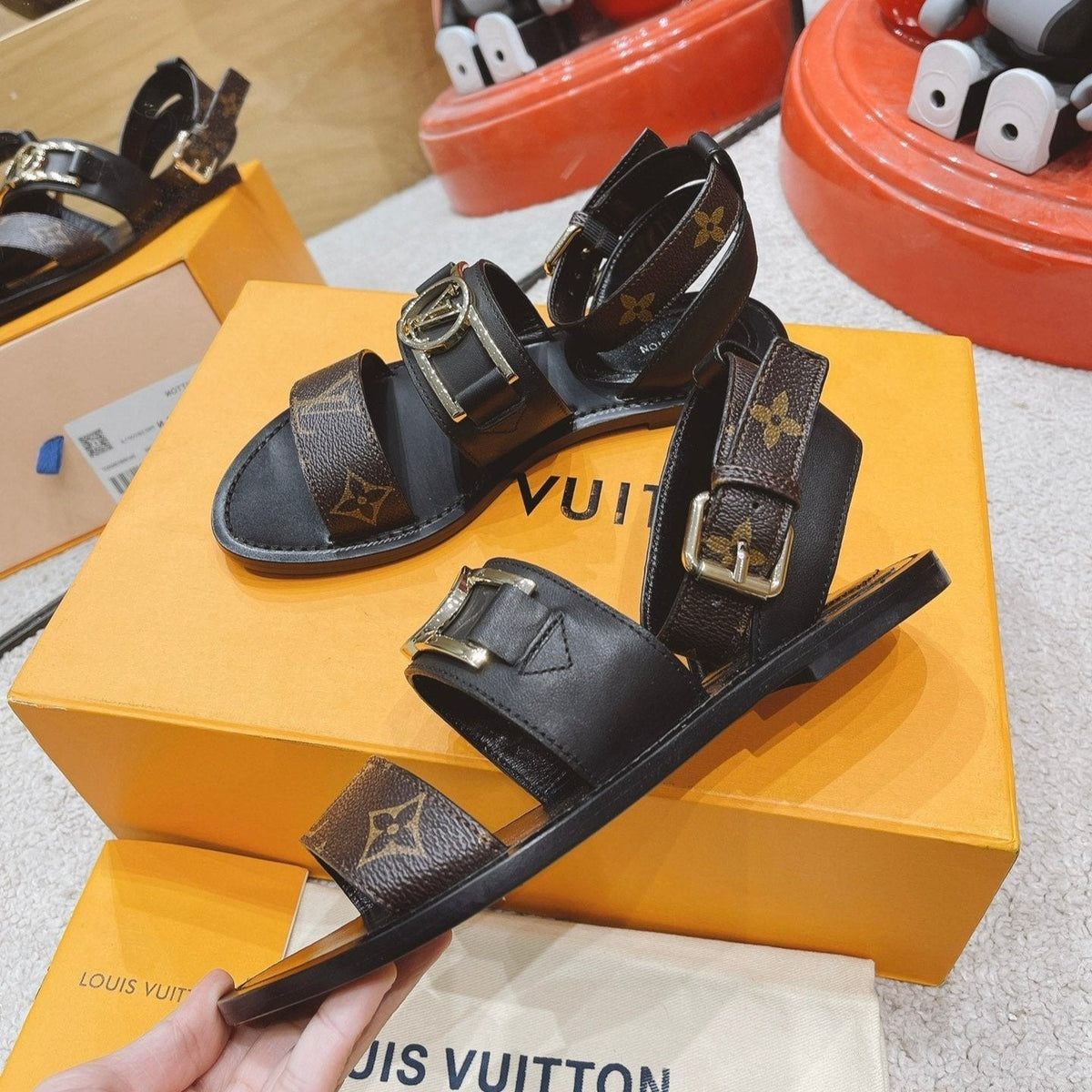 LV Academy Flat Sandal Brown Black Cowhide