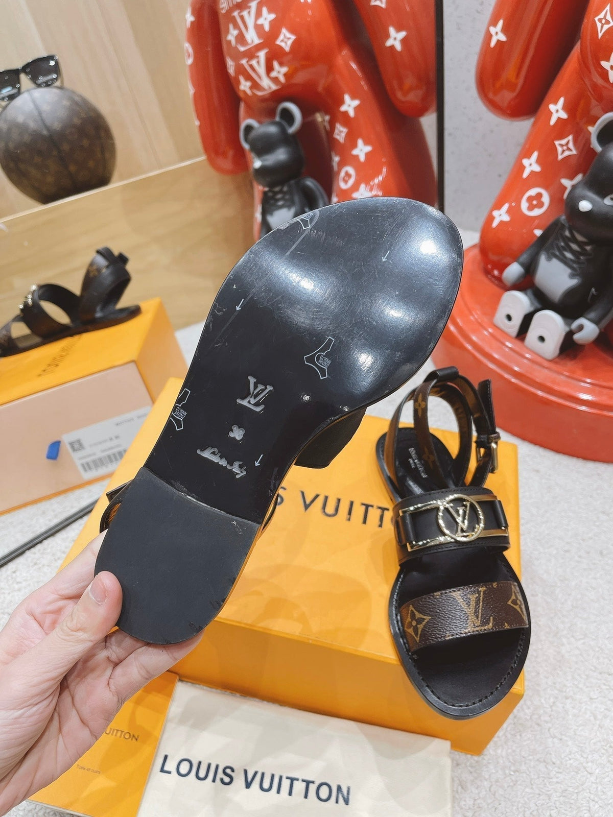 LV Academy Flat Sandal Brown Black Cowhide