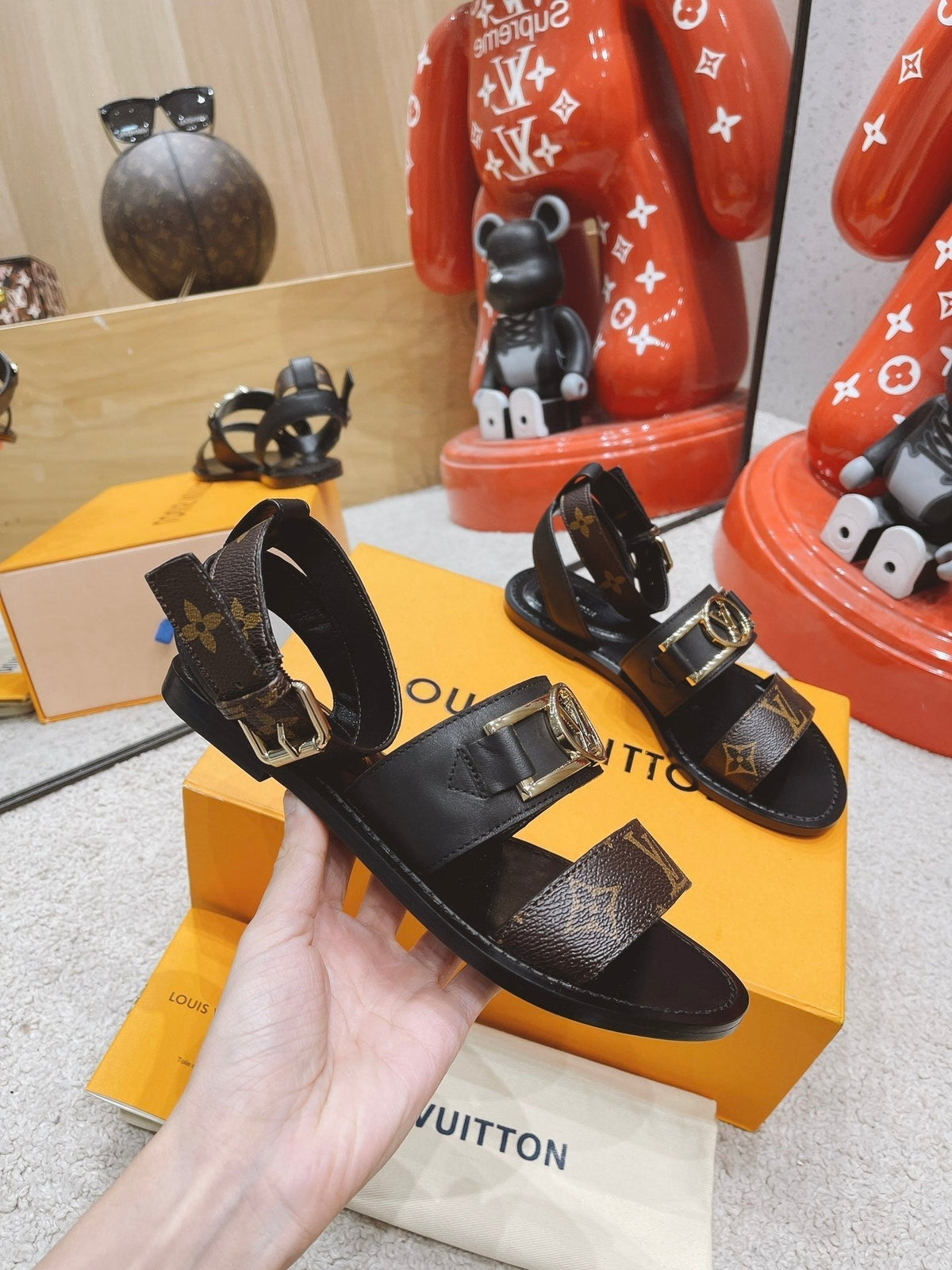 LV Academy Flat Sandal Brown Black Cowhide