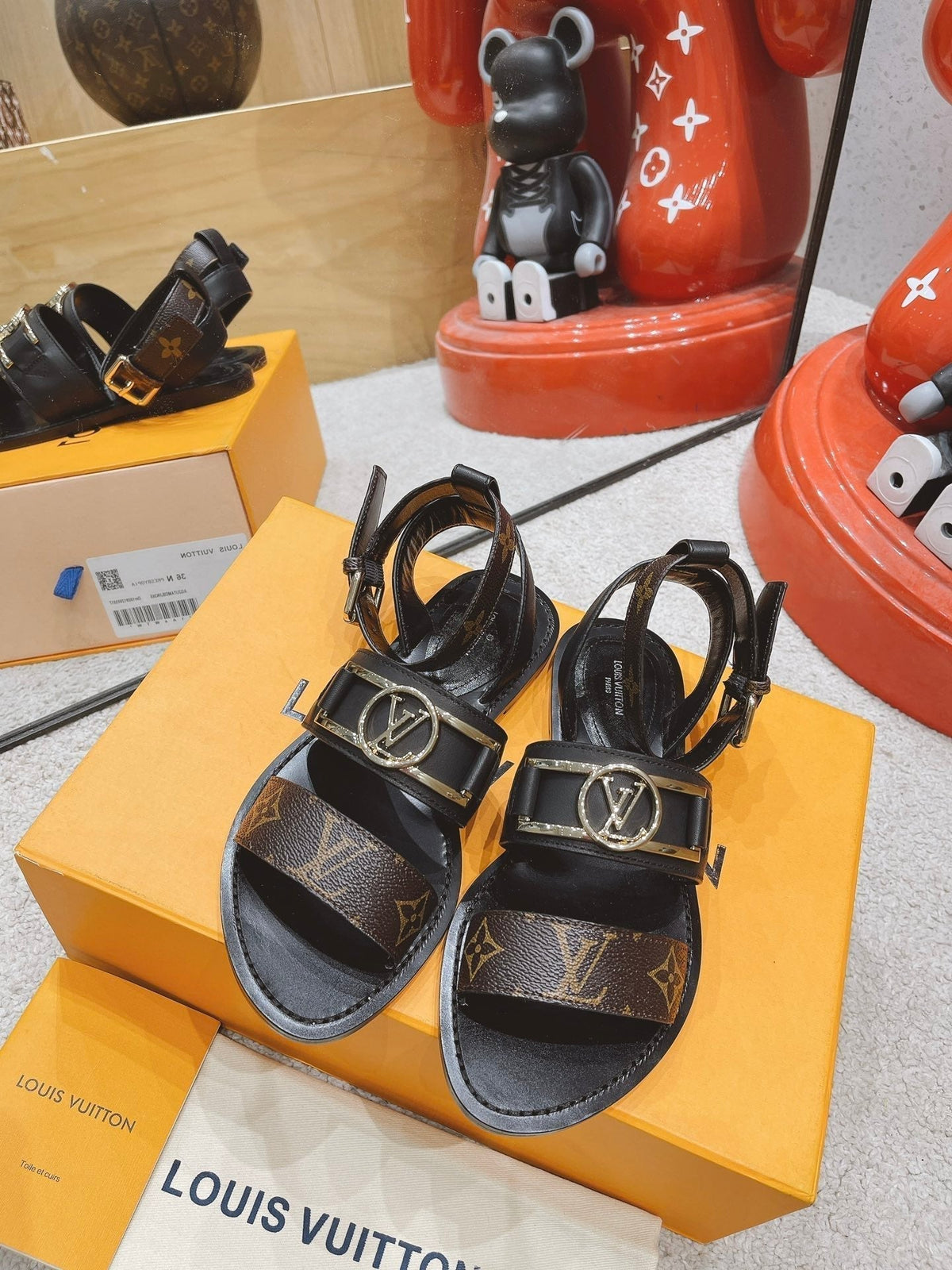 LV Academy Flat Sandal Brown Black Cowhide