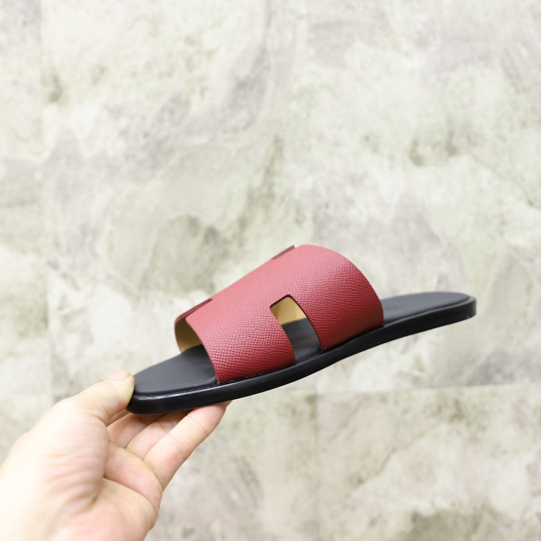 HM IZMIR SANDAL BLACK AND CHERRY CALFSKIN