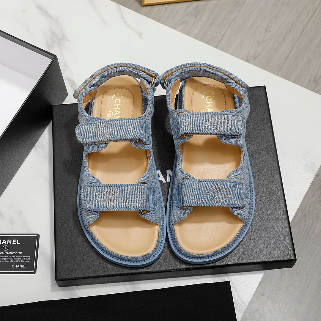 CC 25S Dad Sandal Blue Denim Beige Calfskin