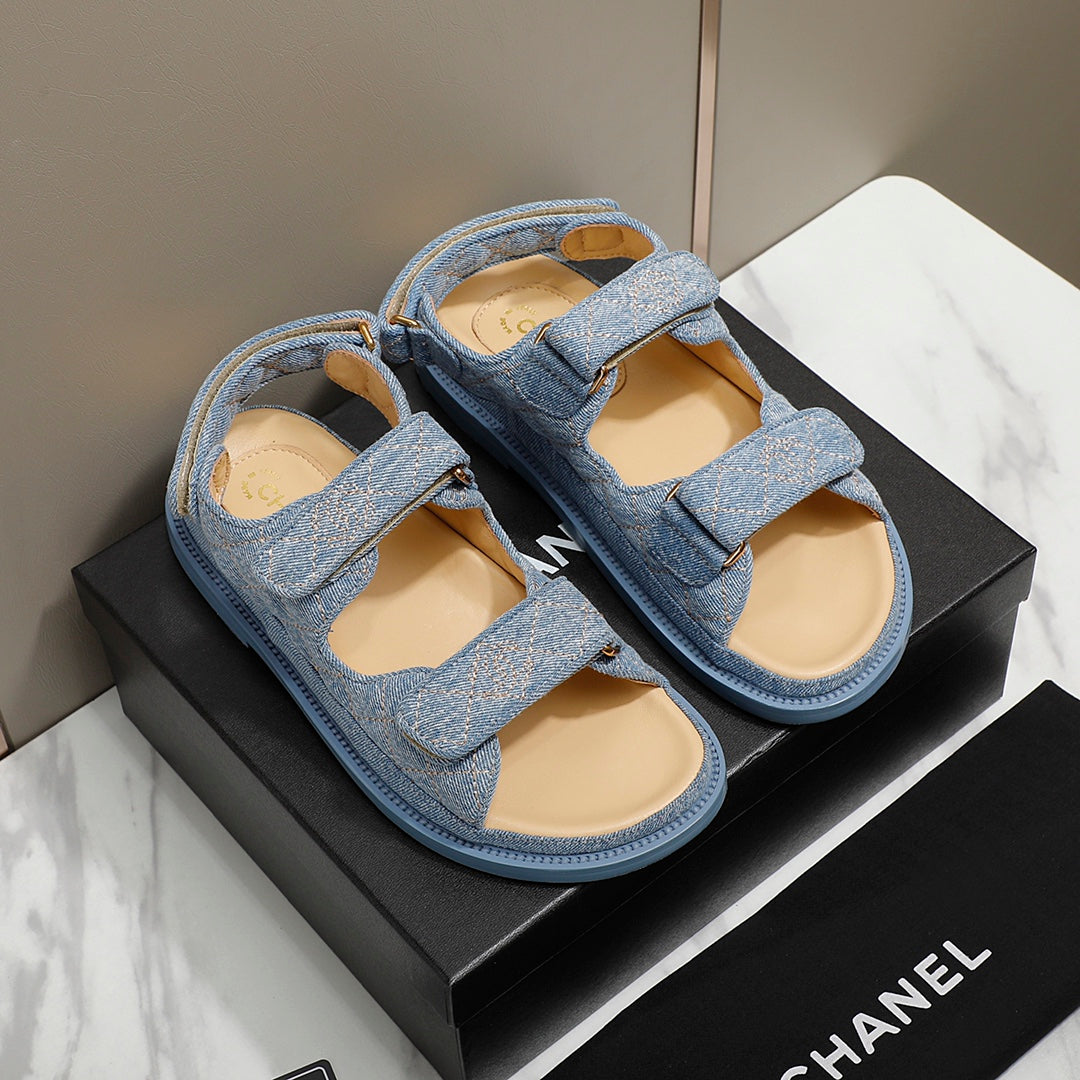 CC 25S Dad Sandal Blue Denim Beige Calfskin