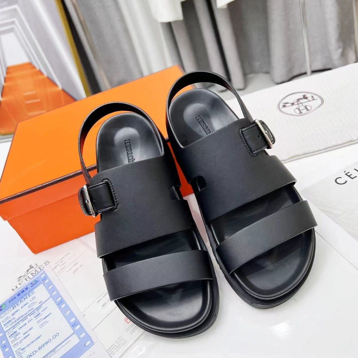 HM HENRIO SANDAL BLACK CALFSKIN