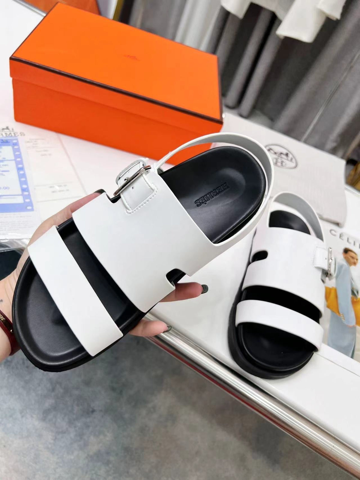 HM HENRIO SANDAL WHITE CALFSKIN