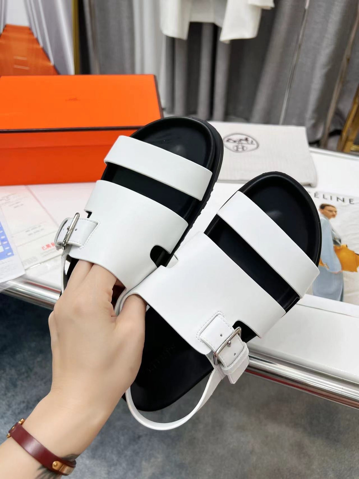 HM HENRIO SANDAL WHITE CALFSKIN