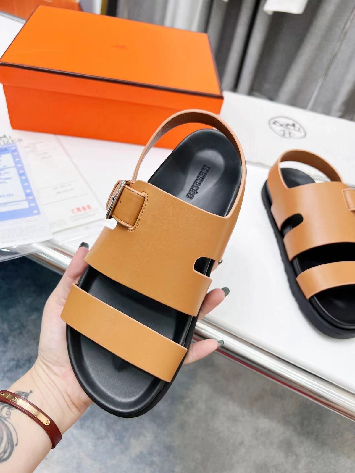 HM HENRIO SANDAL COPPER CALFSKIN
