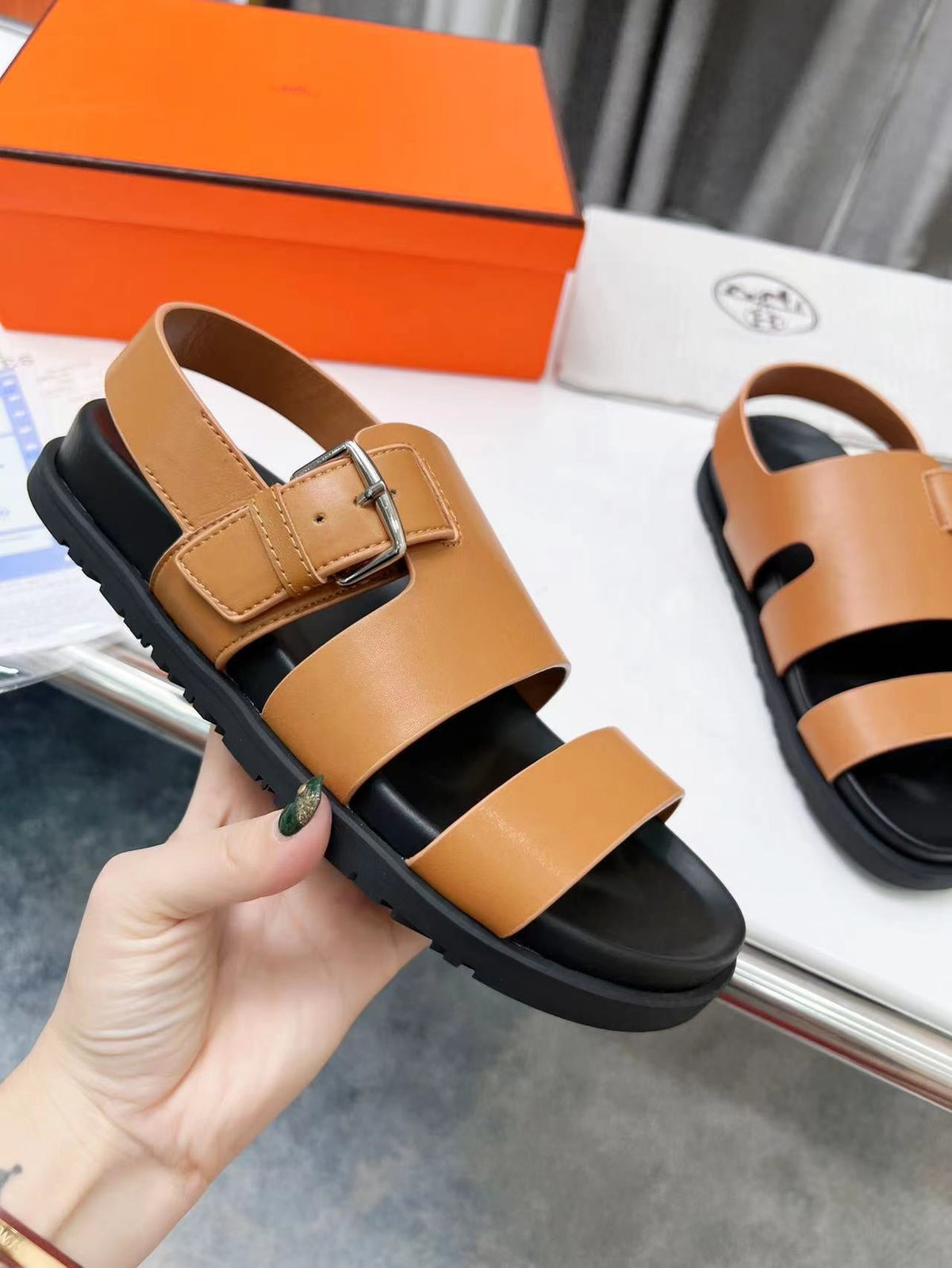HM HENRIO SANDAL COPPER CALFSKIN