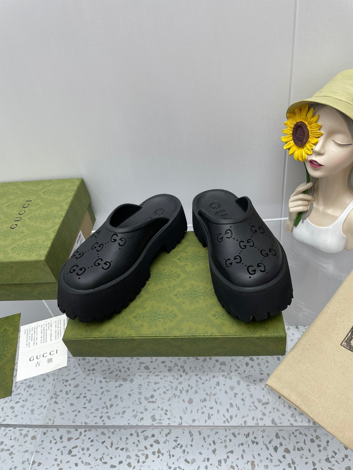 GG PLATFORM PERFORATED G 55 SANDAL BLACK IP FOAM