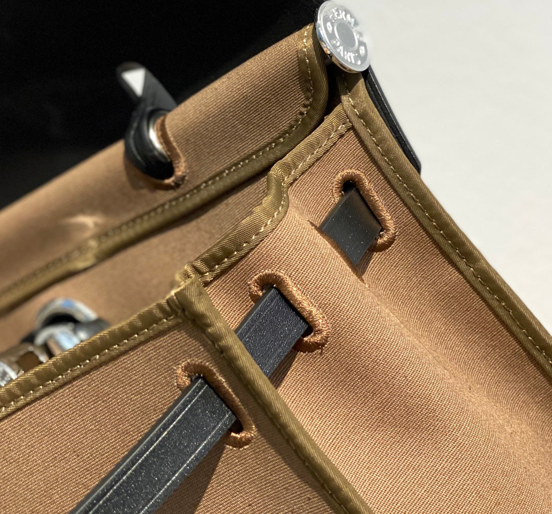 Herbag 31 Toile Brown Canvas Black Cowhide Leather