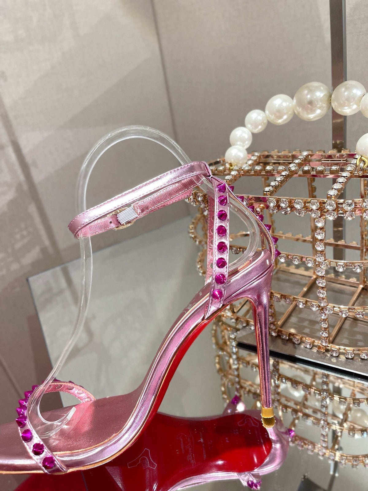 CL Spiked Strap Sandals Pink Metallic 346012