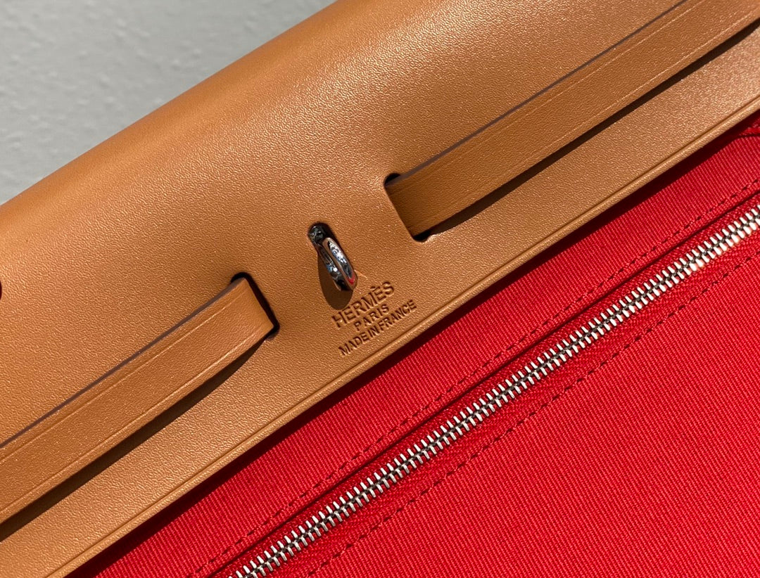 Herbag 31 Toile Red Canvas Gold Cowhide Leather