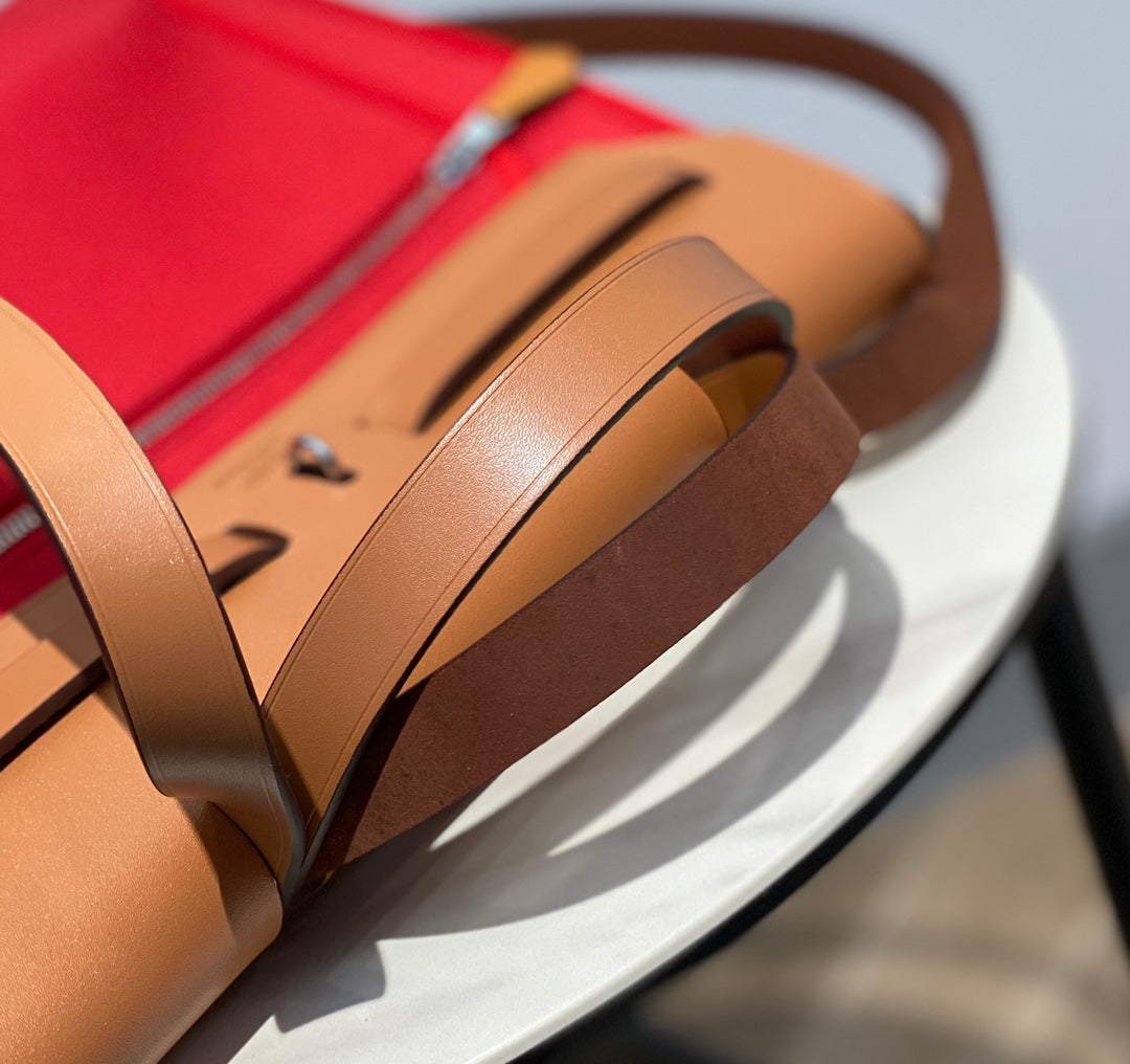 Herbag 31 Toile Red Canvas Gold Cowhide Leather